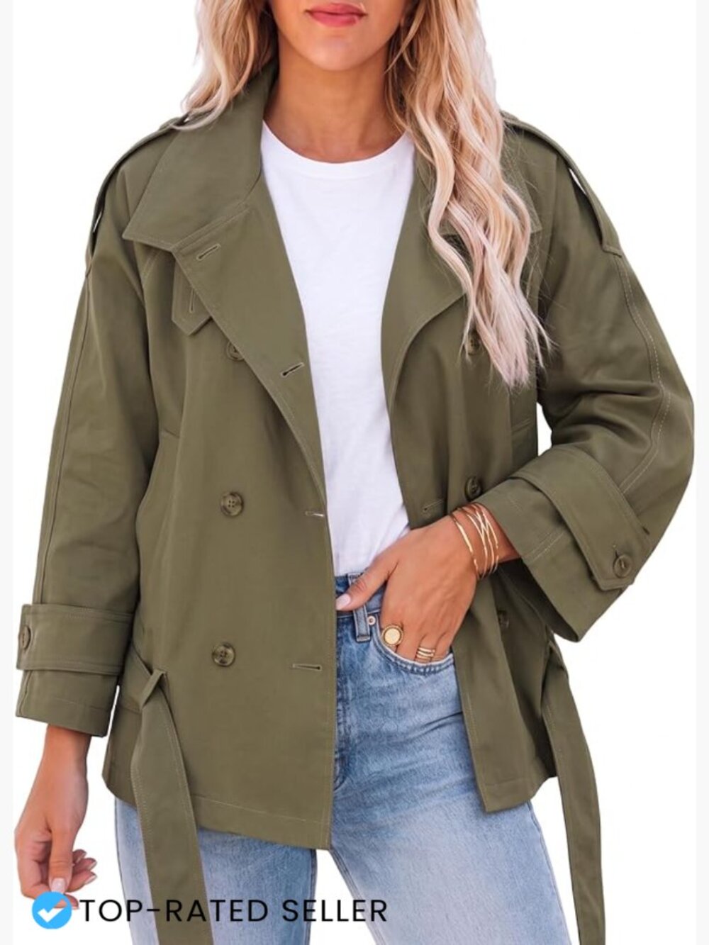 Cropped Trench Coat Double Breasted High Collar Belted Jacket Chic Streetwear